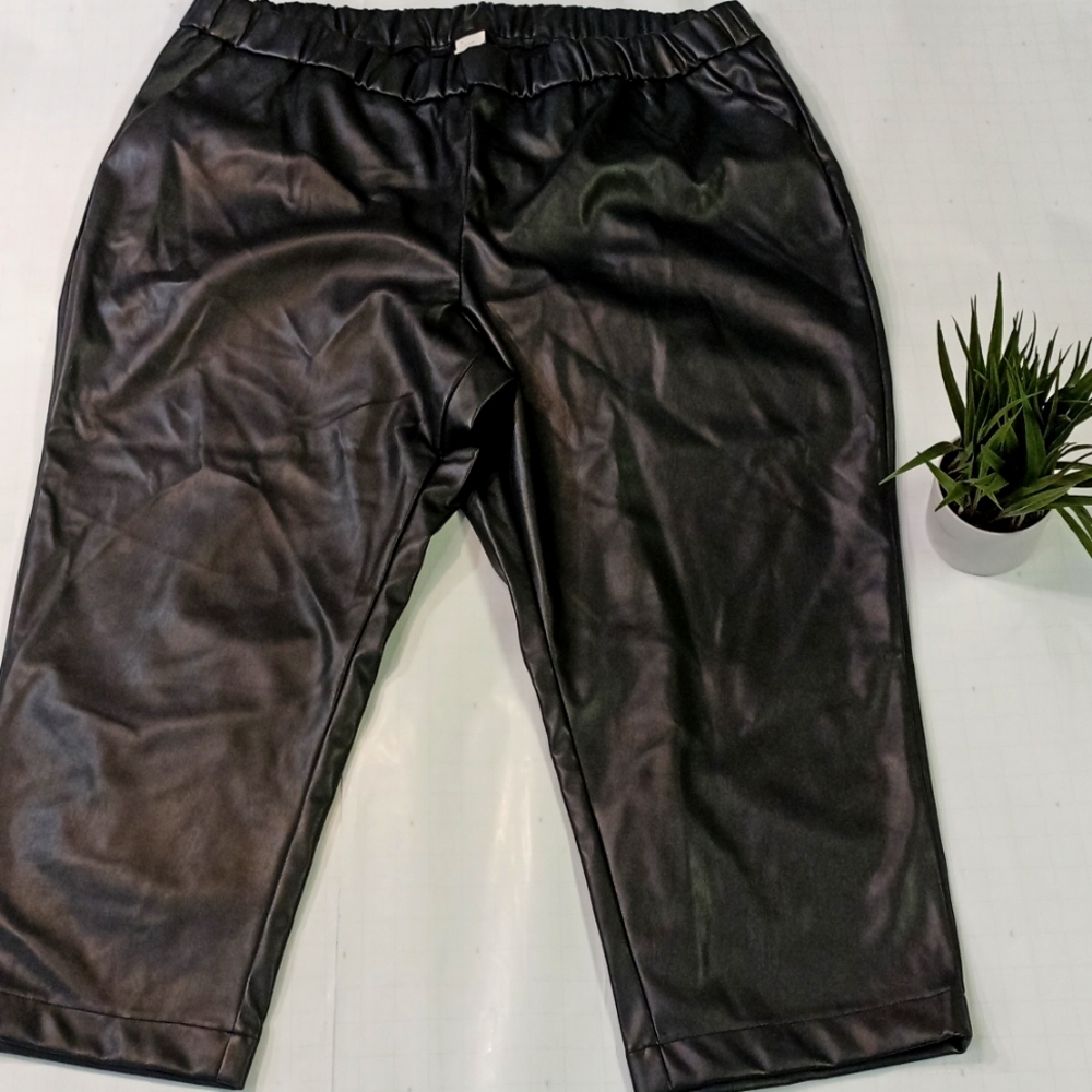 Pleather black woman pant #:254